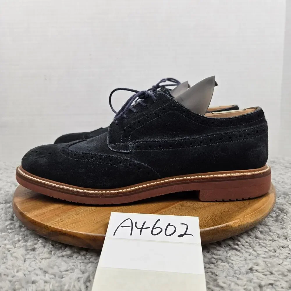 J. Crew Mens 10.5 Kenton Navy Suede Wingtip Medallion Brogue Derby Dress Shoe